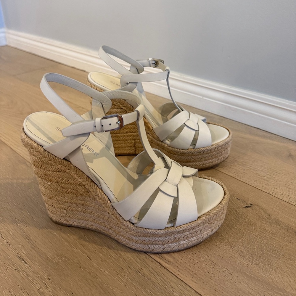 Saint Laurent Tribute Espadrille Wedge in Porcellana (White/Cream) - Picture 3 of 9